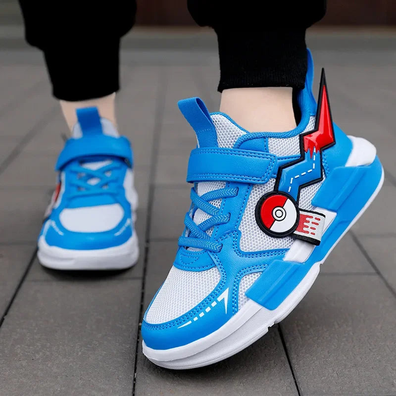 Vibrant Pokémon sneakers for kids, offering breathability and all-day comfort.