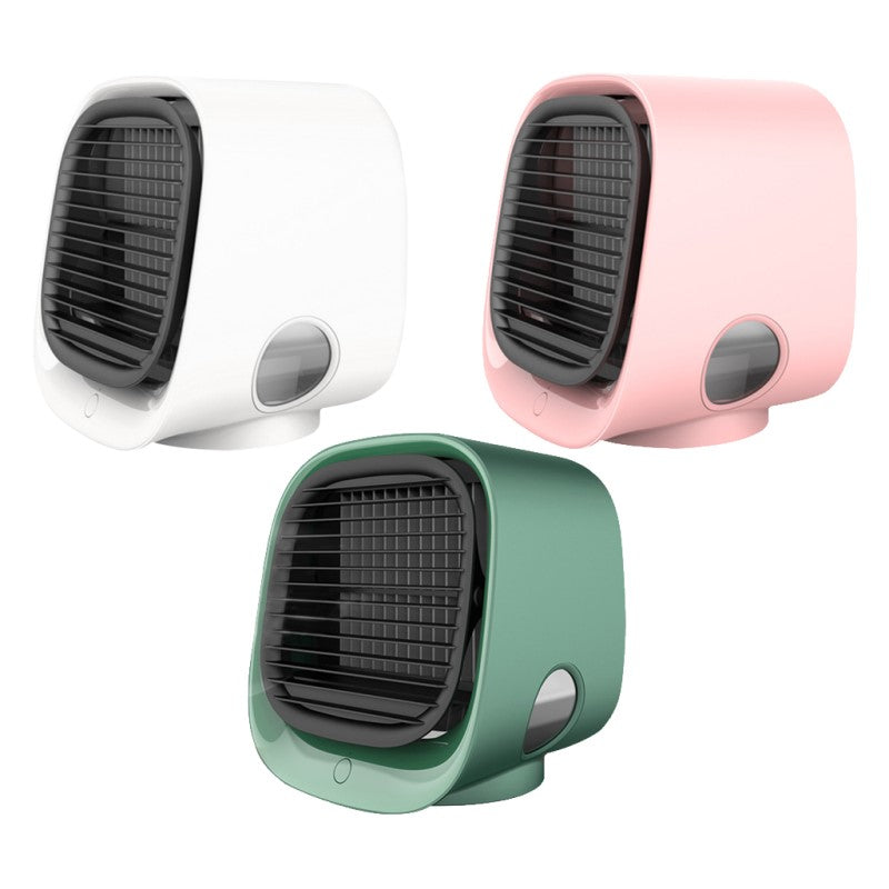 Portable 2-in-1 air cooler and humidifier for home or office. Quiet desktop personal fan for year-round comfort.