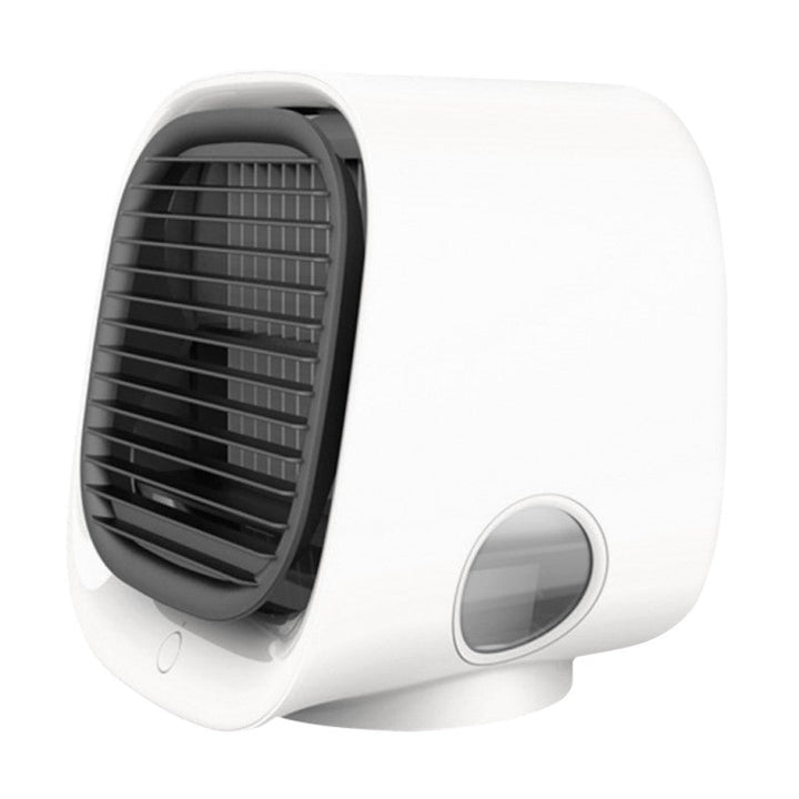 Compact desktop air cooler & humidifier. Personal portable fan for quiet cooling in home, office, or bedroom.