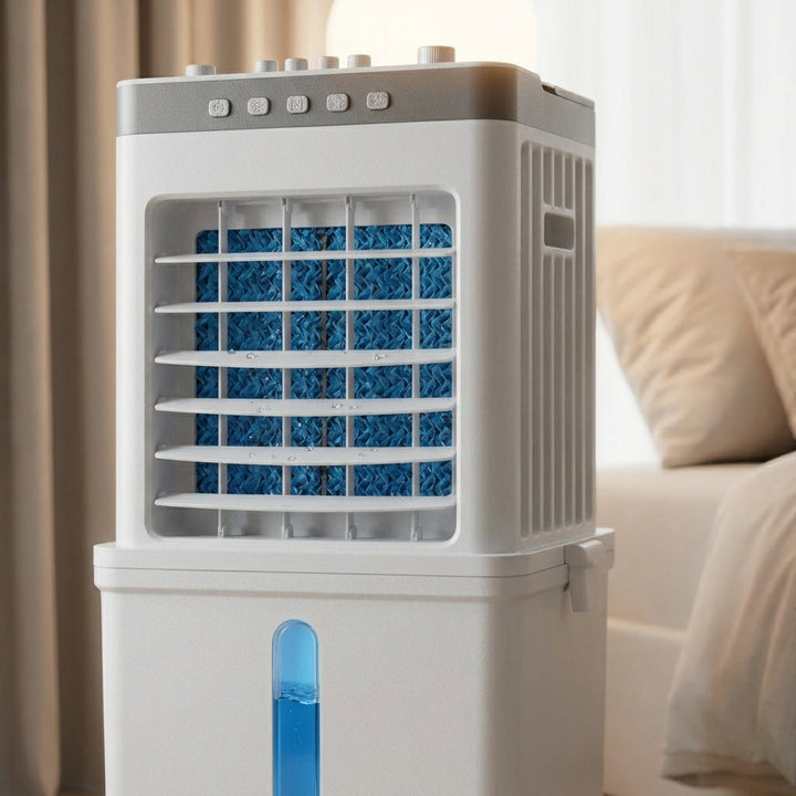 Portable 3-in-1 air cooler, dehumidifier, and fan unit for versatile home cooling & climate control.