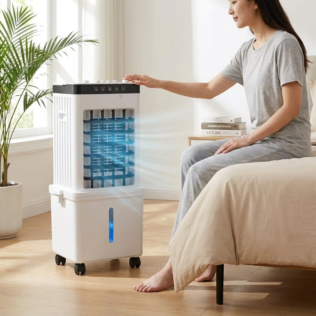 Sleek portable 3-in-1 climate control unit; provides cooling, dehumidifying, and fan functions for any room.