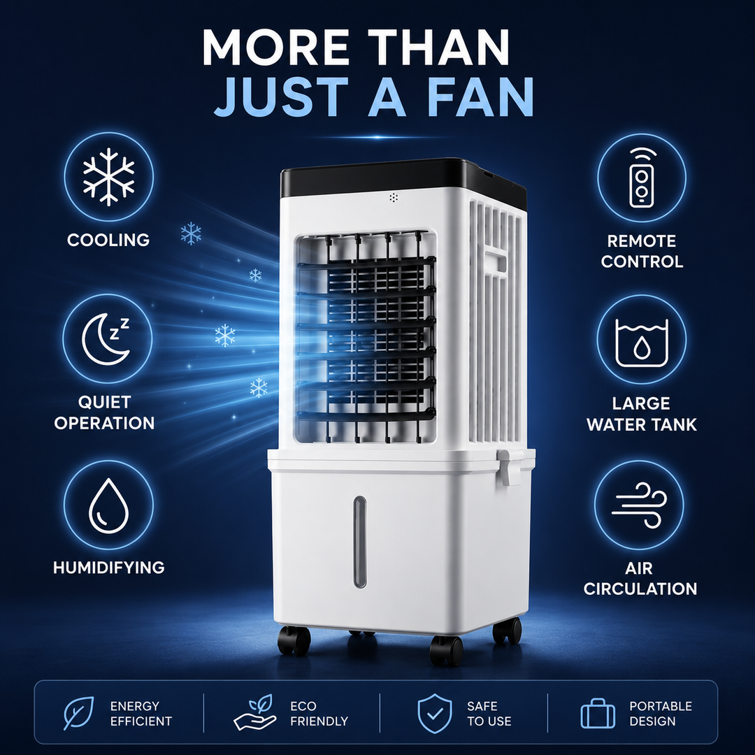 Versatile 3-in-1 home appliance: portable air cooler, humidifier, and air purifier for healthy indoor air.