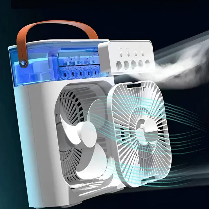 Enjoy cool, humidified air with this compact personal air cooler and desk fan.