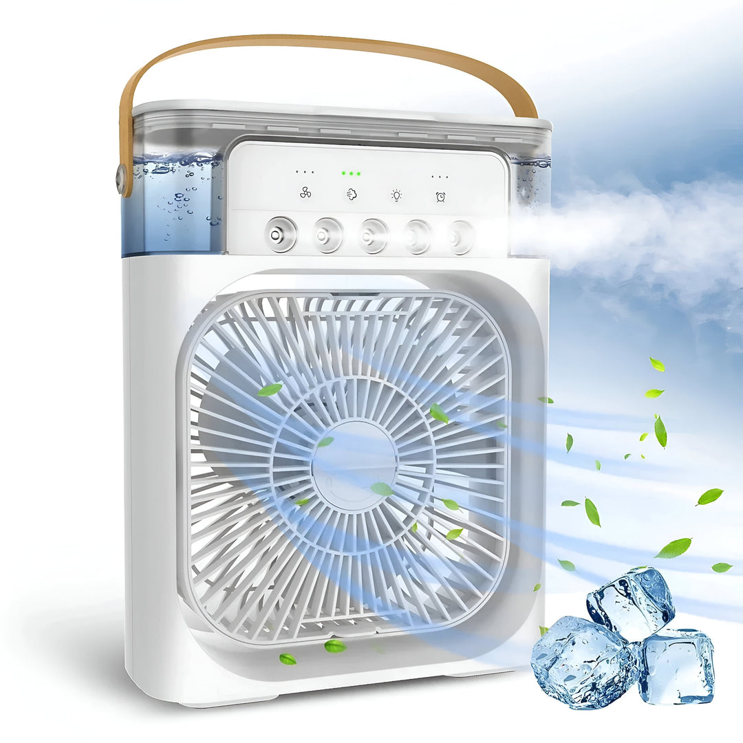 Summer essential: portable 3-in-1 air cooler, humidifier, and quiet personal fan.