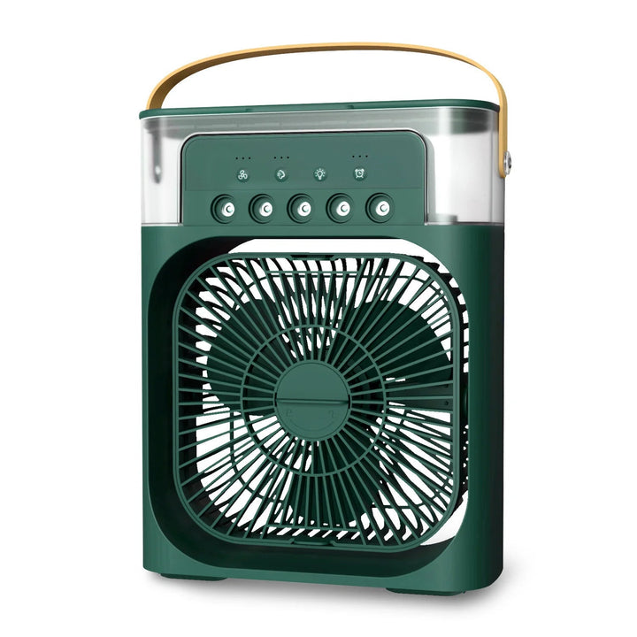 Tabletop air cooler with humidifying mist, perfect for personal cooling & comfort.