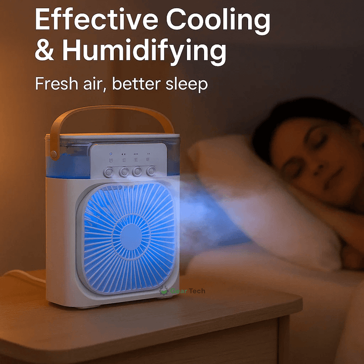 Modern portable air cooler for home and office, a powerful personal comfort device.
