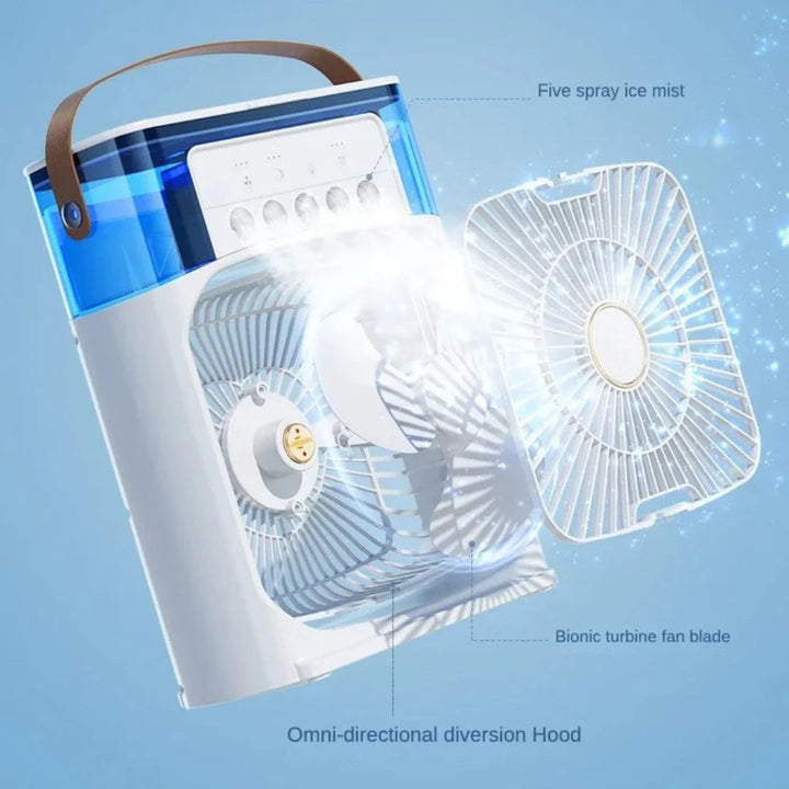 Quiet portable room cooler & humidifier, enhancing home comfort and air quality.