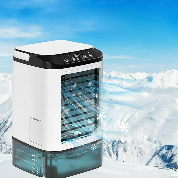 Portable 3-speed personal air cooler with ultrasonic cooling, ideal desk fan for home & office comfort. Mini AC.