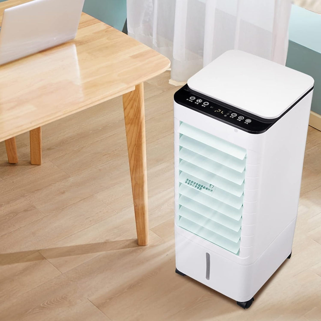 Efficient portable air cooler, humidifier, and cooling fan. Remote-controlled for enhanced home comfort.