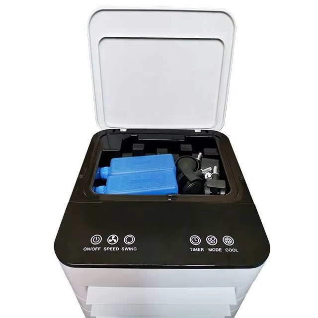 Home portable air cooler and humidifier with remote for personal climate control. Improve indoor air.