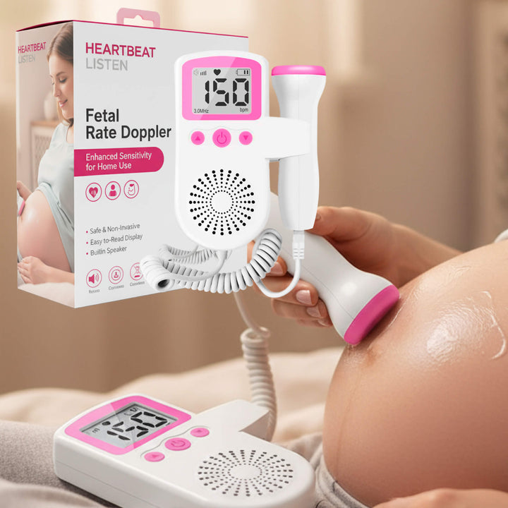 Portable baby heartbeat monitor for expecting parents. Clear audio fetal doppler for home pregnancy monitoring.