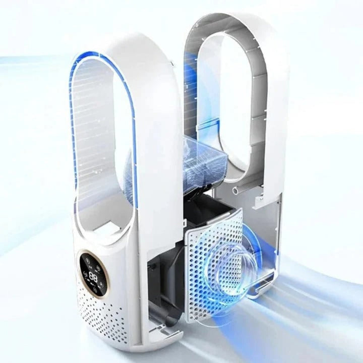 Sleek, quiet bladeless air circulator and personal AC unit, perfect for modern home cooling.