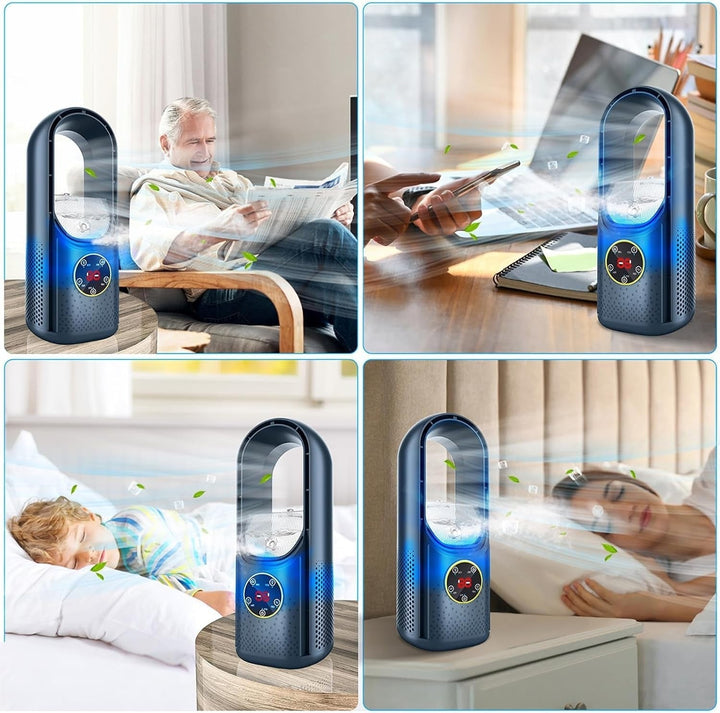 Portable USB powered bladeless air cooler for efficient, silent cooling in any home or office.