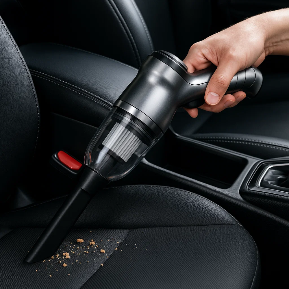 Lightweight portable cleaner, ideal for vehicle interiors & quick car vacuuming.