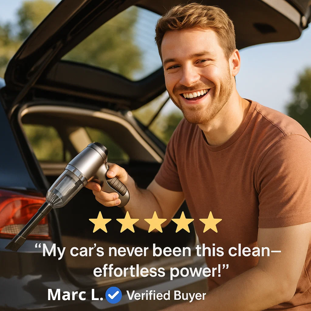 Ergonomic cordless car vac for comfortable and thorough auto detailing.