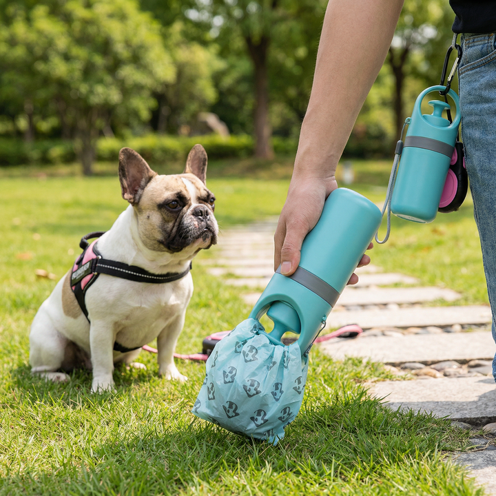 Hands-free dog poop scooper & waste collector with bags for easy, hygienic pet waste clean up.