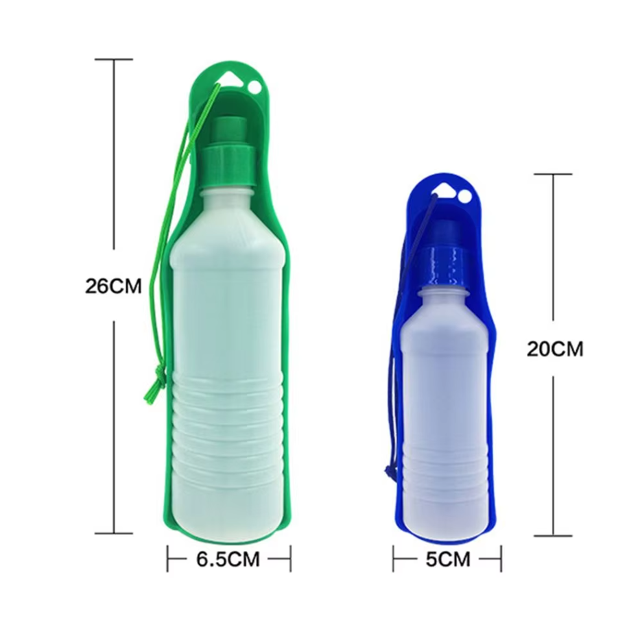 Leak-proof portable dog water bottle with integrated bowl, perfect for one-handed hydration on walks.