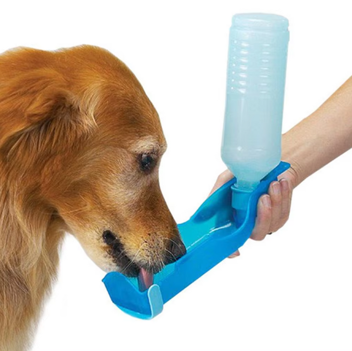 Compact & reusable dog water bottle with built-in drinking bowl, ensuring convenient hydration on the go.