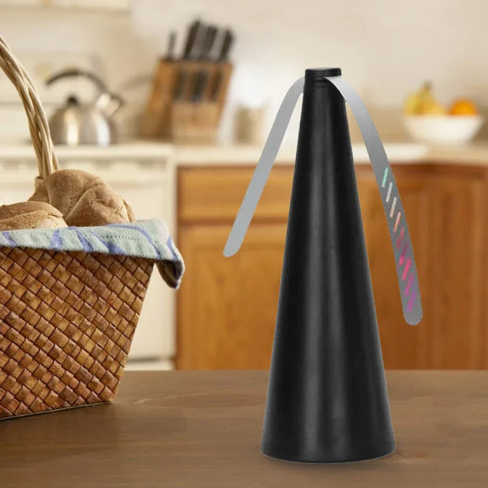 Portable fly repellent fan for outdoor dining, picnics, & BBQs, keeping food safe.