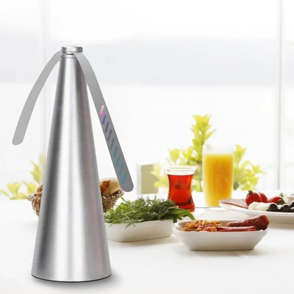 Silent fly repellent fan for peaceful outdoor dining experiences & parties.