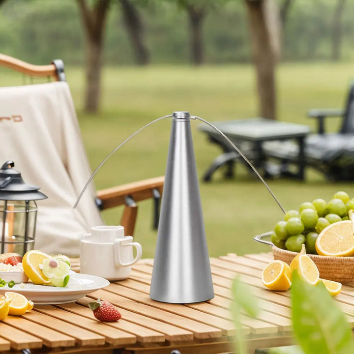 USB/battery-powered portable fly fan for hassle-free outdoor dining.