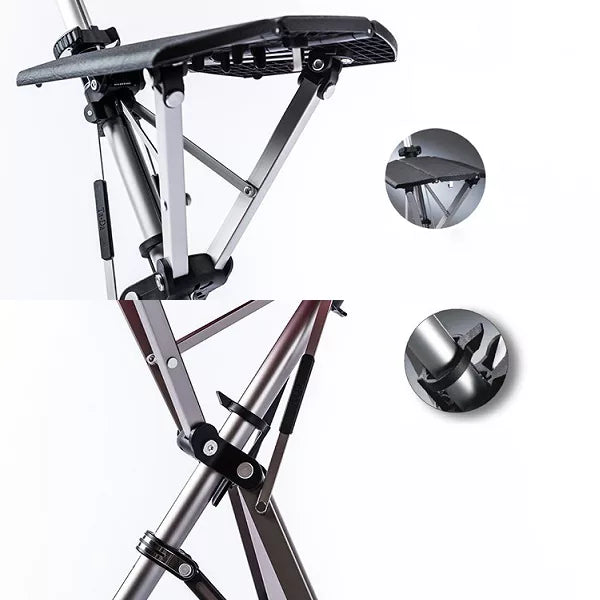 Adjustable folding cane with seat, a versatile mobility solution for seniors seeking support and rest.