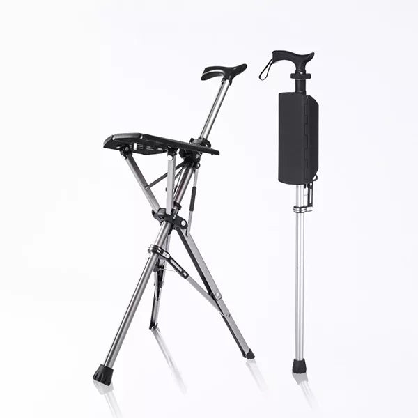 Lightweight unisex walking cane with a sturdy portable seat for long walks and outdoor events.