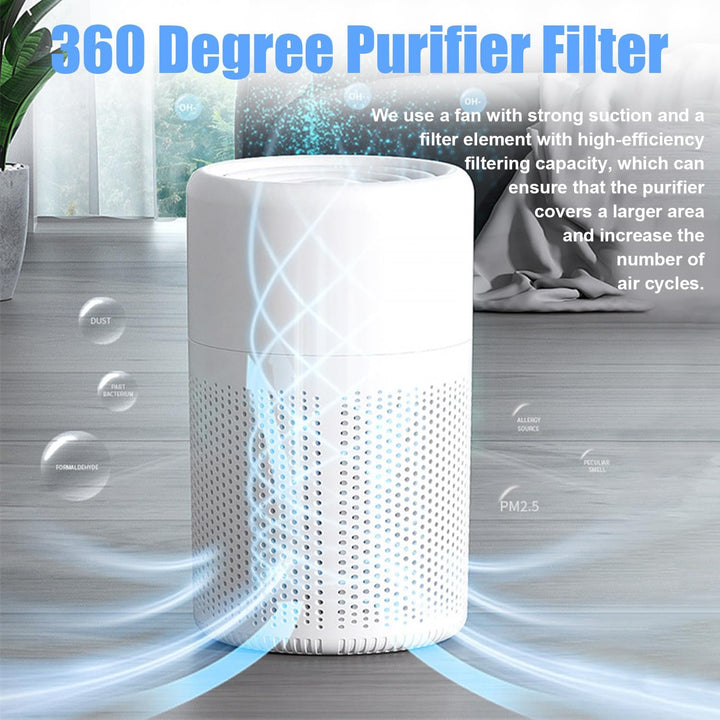 Compact HEPA filter air purifier, perfect for bedrooms, ensuring clean, fresh indoor air.