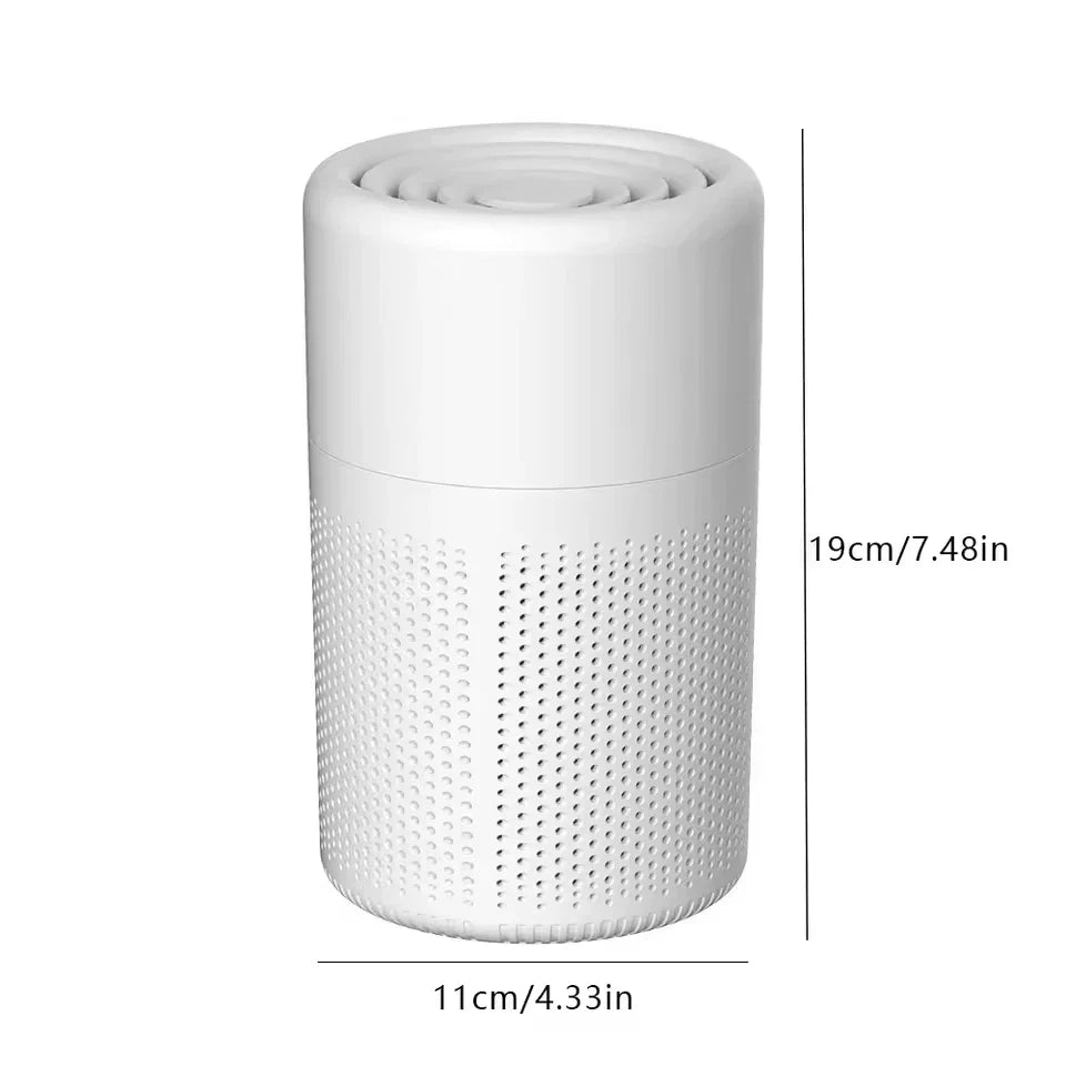 Portable air purifier in a living room, blending seamlessly while providing clean, healthy indoor air.