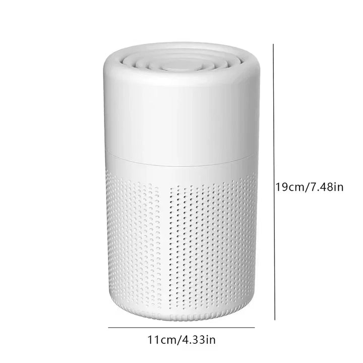 Portable air purifier in a living room, blending seamlessly while providing clean, healthy indoor air.