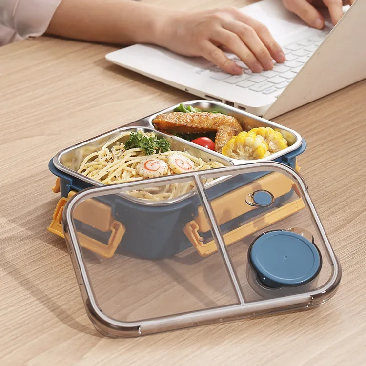 Leakproof insulated lunch box ensures no spills. Portable food container with compartments for school, office & travel.