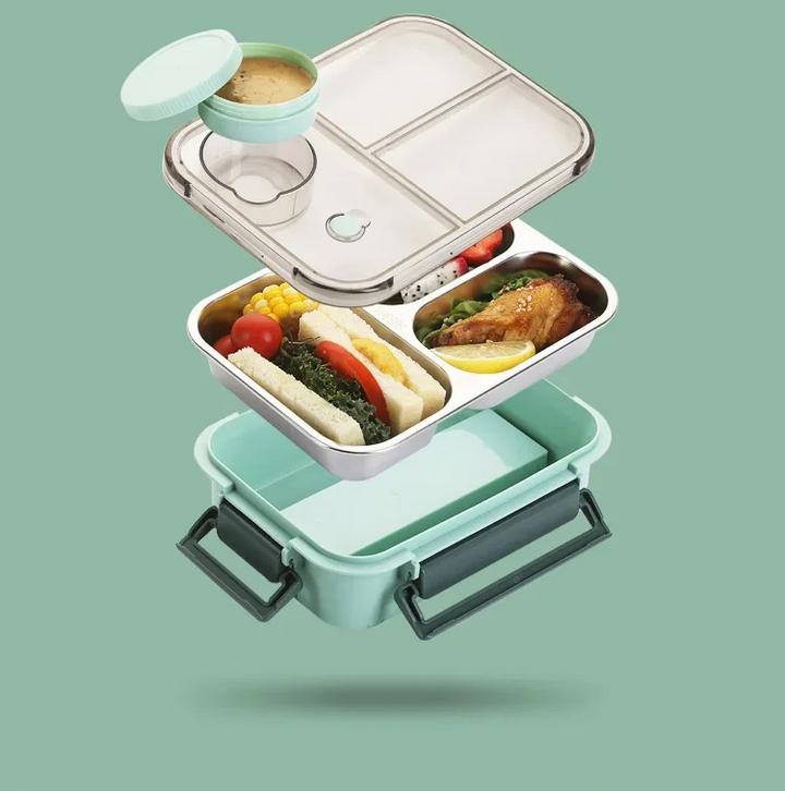 Office or school lunch made easy with this portable, leakproof insulated food container featuring compartments.