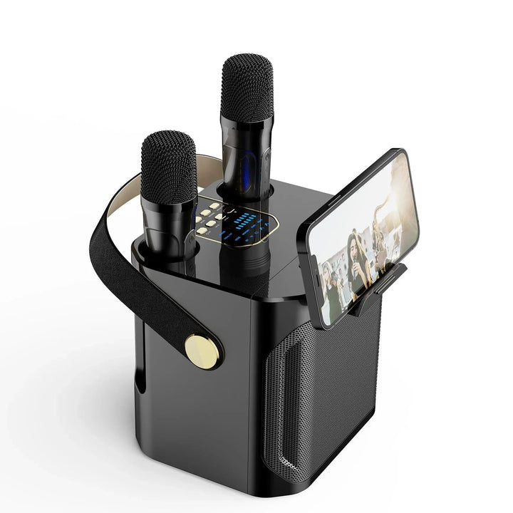 Enjoy home entertainment with this white portable karaoke speaker and wireless microphone system.
