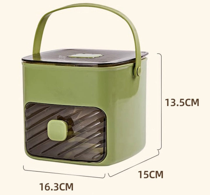 Khaki portable ice maker box, a compact countertop appliance for fresh ice at home, office, or outdoor events.