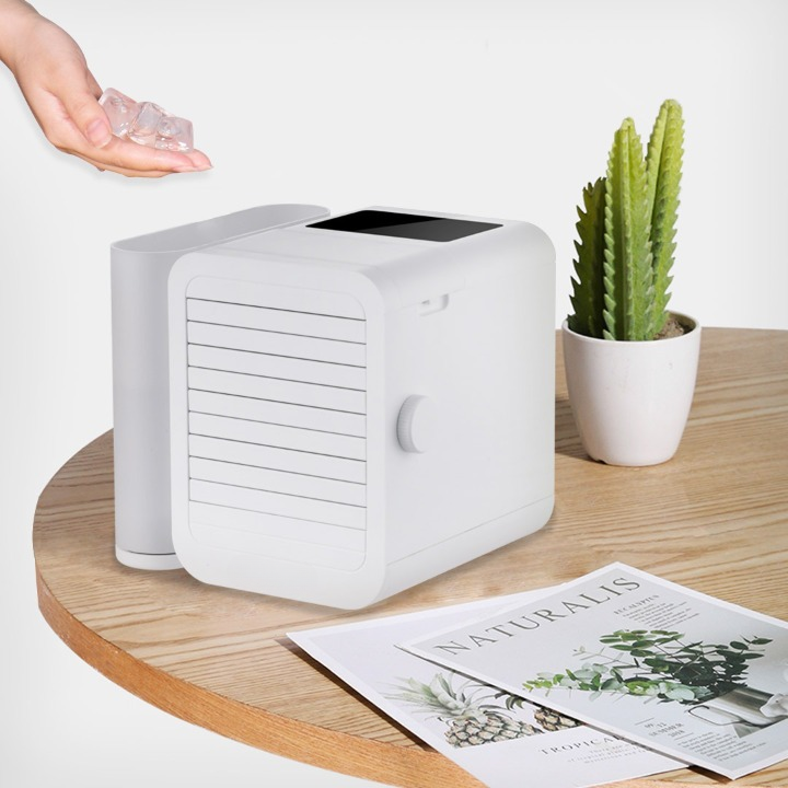 Portable mini air cooler & humidifier, perfect for desktop or small rooms, USB powered personal AC unit.