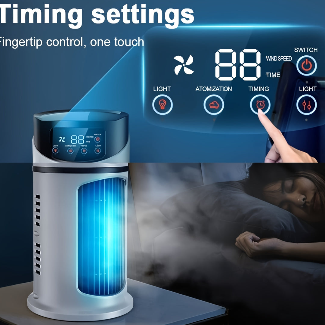 Versatile portable desk fan, mist humidifier, and mood-setting 7-color LED lamp for any room.