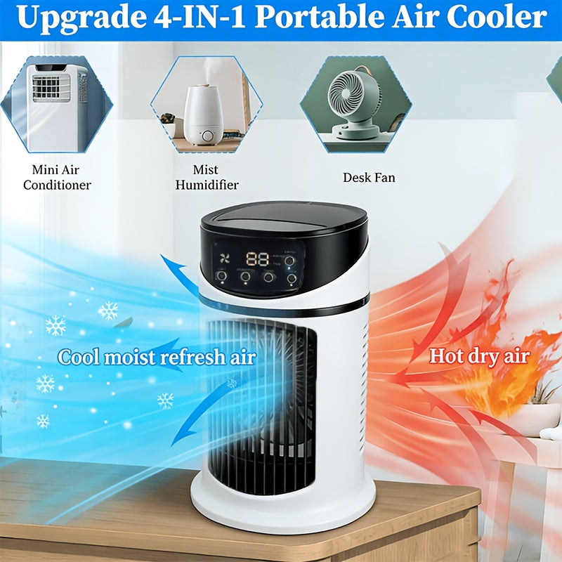 Desktop misting fan featuring a 7-color LED light, offering cool air and ambient illumination.