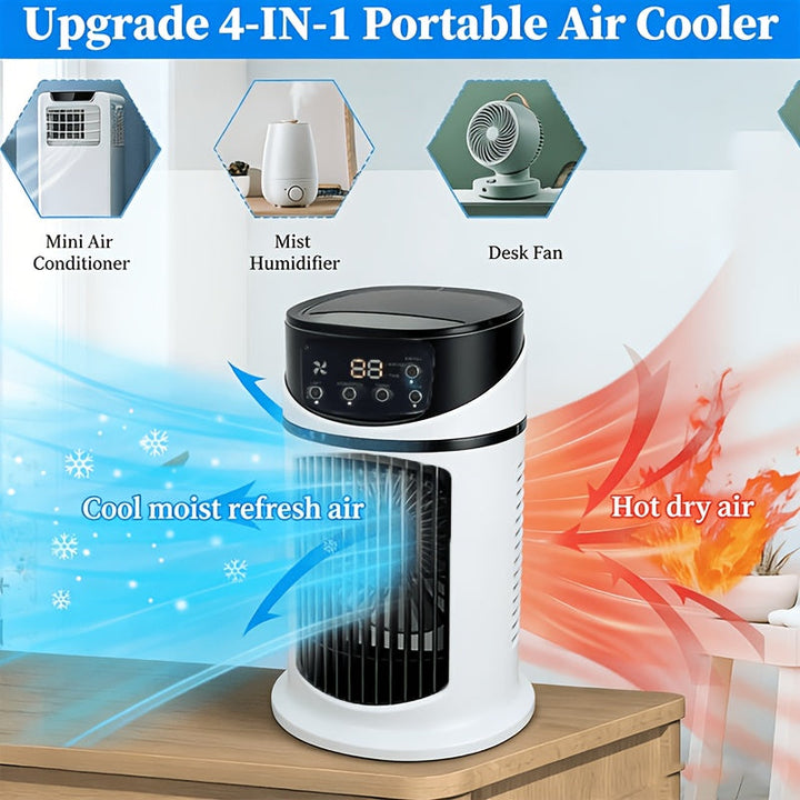 Desktop misting fan featuring a 7-color LED light, offering cool air and ambient illumination.