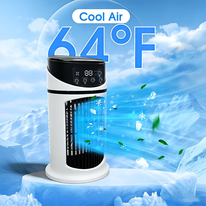 3-in-1 portable air cooler, humidifier, and night light for personal space cooling & ambiance.