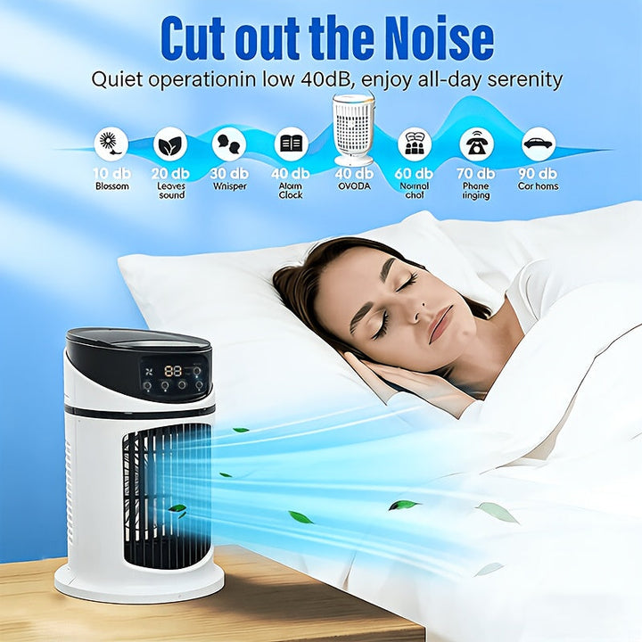 Efficient office desktop misting fan with LED light, providing cool relief and a gentle glow.