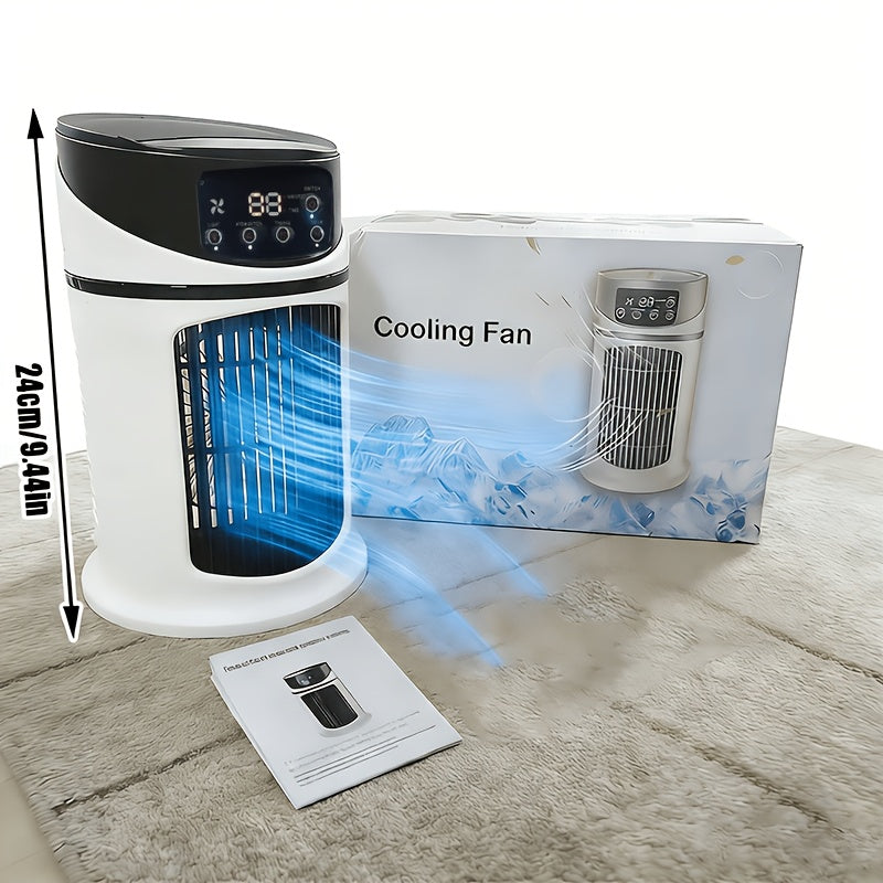 Personal mini air cooler, misting humidifier, & 7-color LED fan for desktop or bedside use.