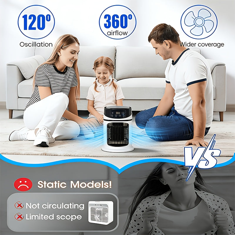 Enjoy cool, moist air with this portable personal mist fan & atmospheric 7-color LED light.