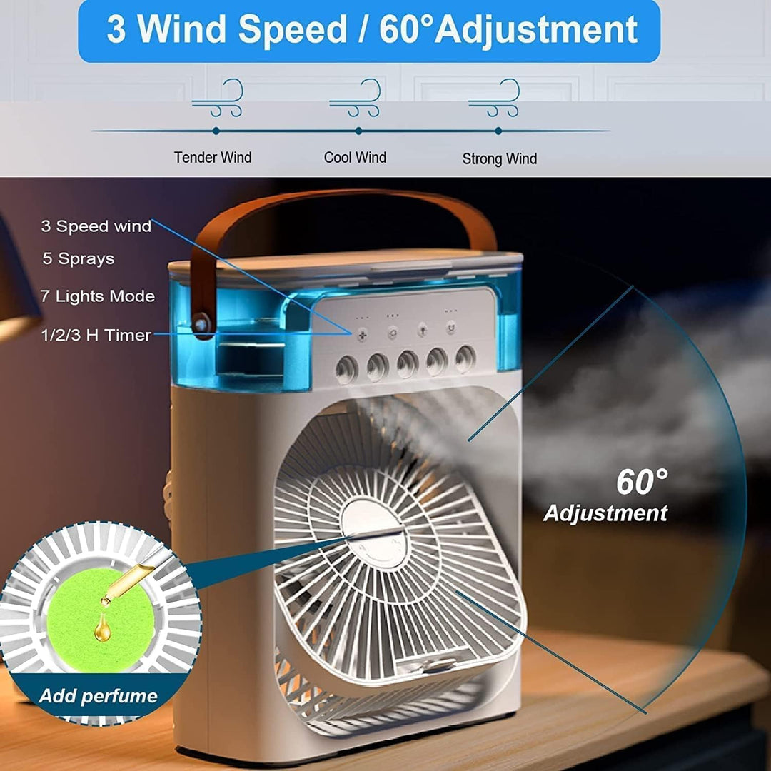 Desktop personal air cooler & mist humidifier for dry summer days. Enjoy refreshing comfort.
