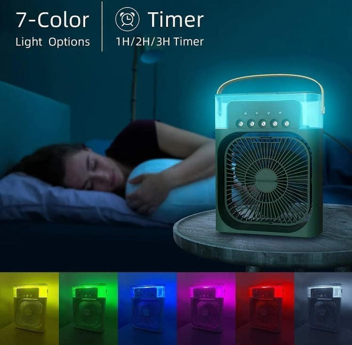 Efficient mini air cooler with desk fan function, providing quiet, personal comfort.