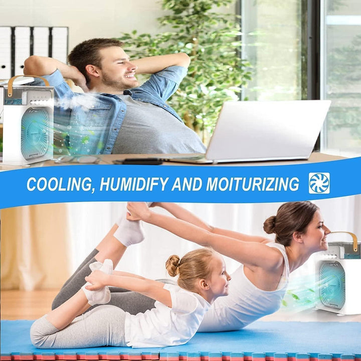 Cooling mist humidifier & personal desk fan, a portable air cooler for ultimate comfort.