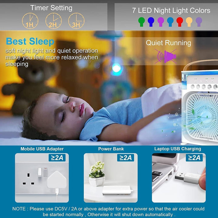 Modern portable air cooler, a home appliance offering personal cooling and refreshing relief.