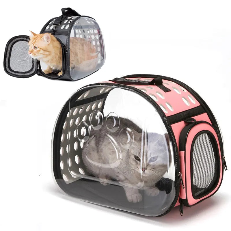 Portable pet carrier with viewing window for safe dog & cat car travel, ensuring comfort & visibility.
