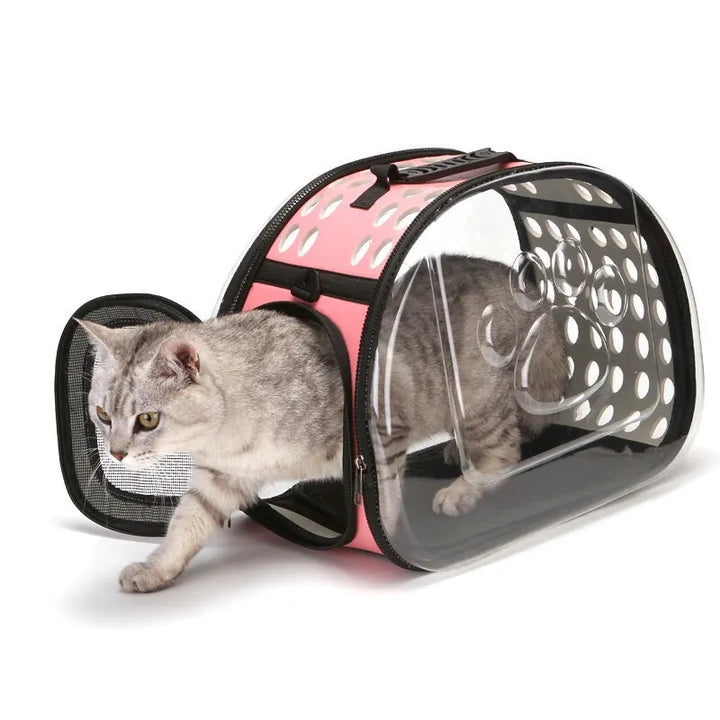 Dog & cat car carrier, portable design with clear viewing window for stress-free animal transport.
