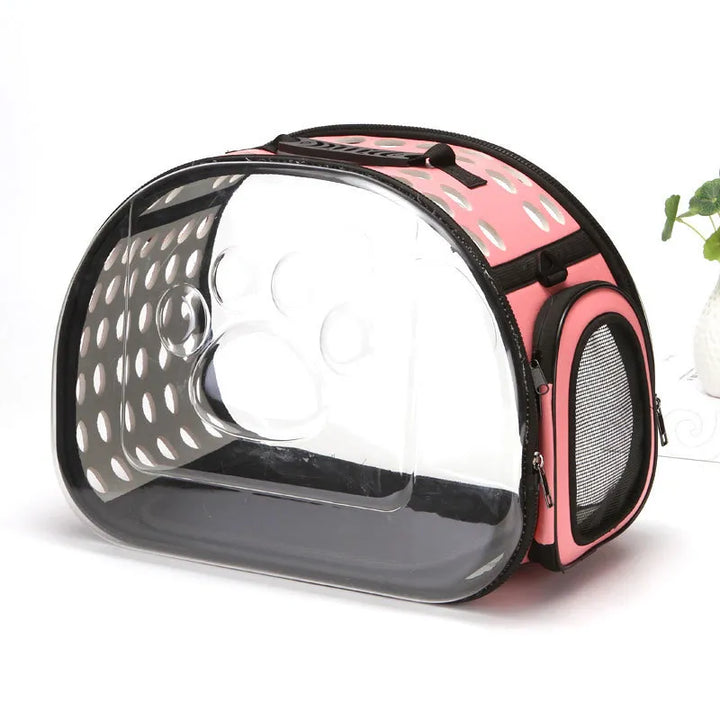 Pet travel accessory: portable carrier for car travel, suitable for small to medium pets with viewing window.