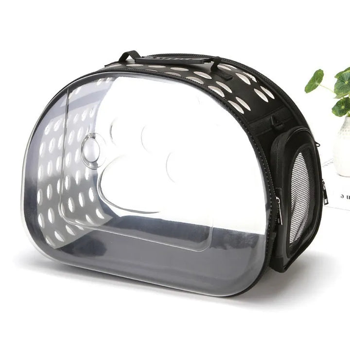Secure pet carrier for cars, allowing your dog or cat to view surroundings through a built-in window.